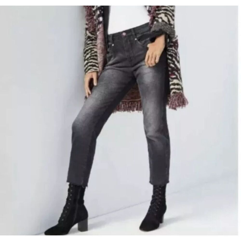 Pilcro Anthropologie Black High-Rise Buckled Boyfriend Jeans Women's Sz.26X26"